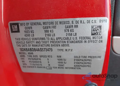 2010 Chevrolet Hhr Lt from USA, damaged, VIN 3GNBABDB4AS573479